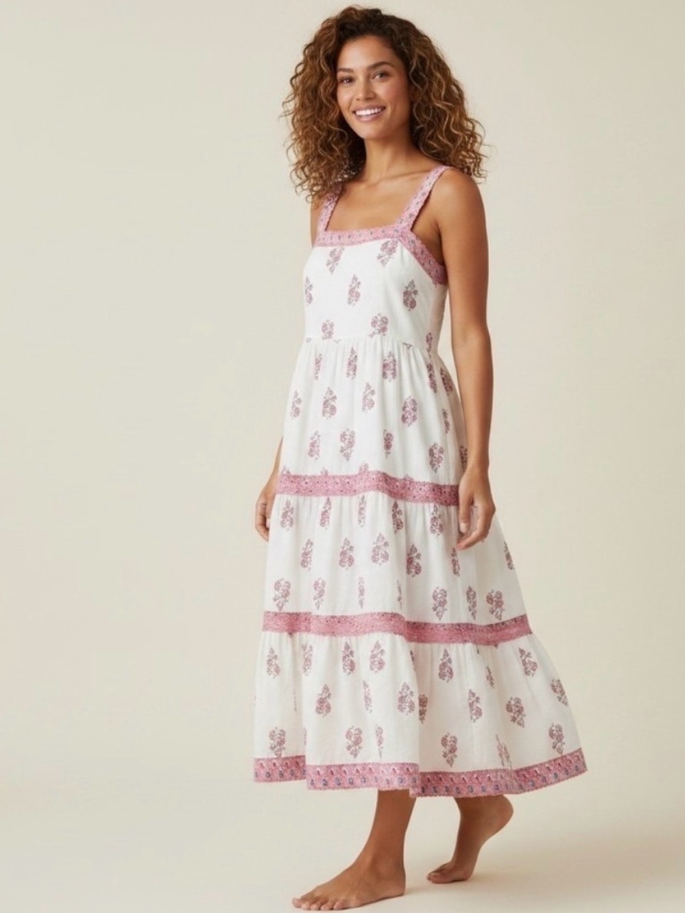 Like new J.Crew Blue Floral Square Neck boho Tiered Midi Dress Sz.4